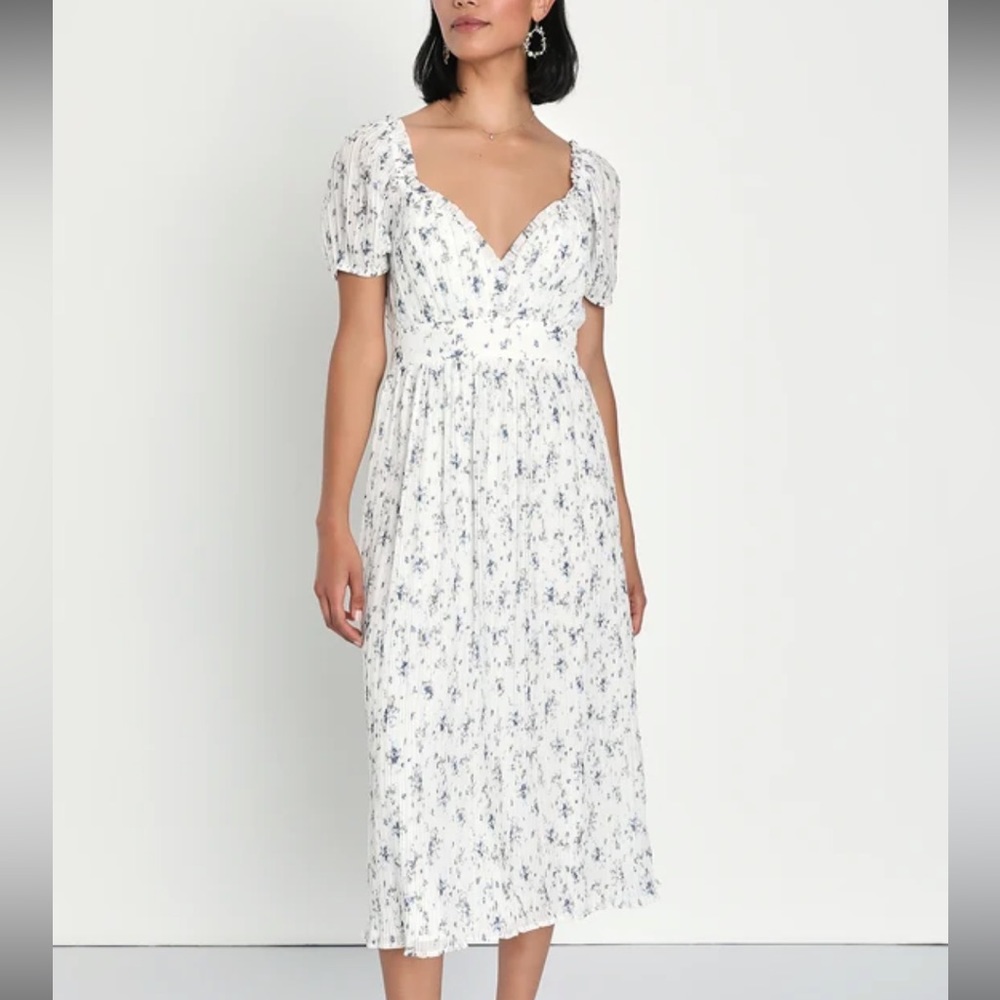 Lulus Romanticizing Life White Floral Print Puff Sleeve Midi Dress